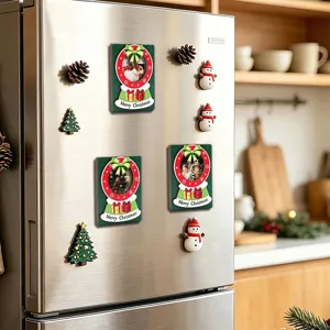 Christmas magnetic fridge stickers wooden photo frame cute snowman decor for kitchen holiday use