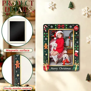 Christmas magnetic photo frame wooden refrigerator magnet for holiday home wall decor.