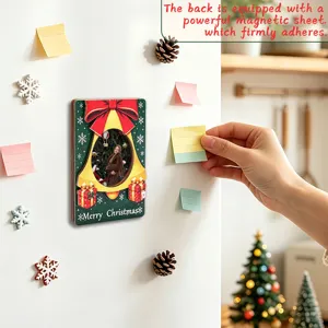 Christmas wooden magnetic photo frame detail showing strong magnetic back and sticky notes.