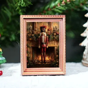 Kerstfeest notenkraker haard oplichtende fotolijst koelkastmagneet detail opname