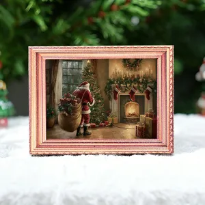 Kerst verlichte fotolijst koelkastmagneet houten kerstdecoratie magnetisch ornament.