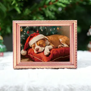 Kerst verlichte fotolijst koelkastmagneet houten magnetische huisdier puppy art