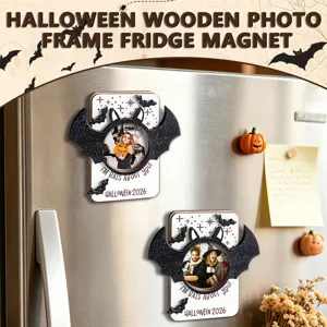 Halloween wooden photo frame fridge magnet bat shaped holiday magnetic decoration item