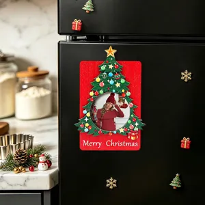 Christmas tree wooden magnetic photo frame fridge sticker for holiday home decor item