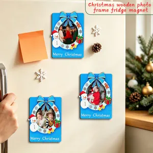 Christmas wooden photo frame fridge magnet detail view, showing exquisite 3D holiday design.