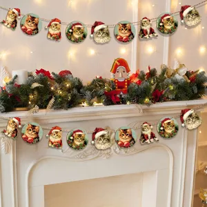 Ghirlanda sospesa in legno di gatto di Natale per la decorazione della festa della casa
