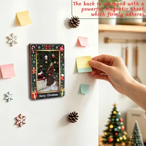 Christmas magnetic photo frame wooden fridge magnet holiday home decor photo holder