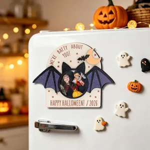 Halloween wooden magnetic photo frame custom bat decoration holiday fridge magnet 1pc