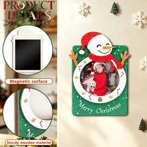 Close-up view of the Christmas wooden magnetic photo frame showing its sturdy material and surface.