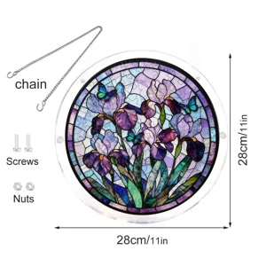 Acrylic stained glass style iris butterfly suncatcher window hanging plaque with chain 28cm