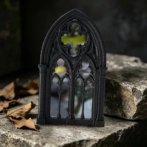 Gothic arch window mirror black 3D printed wall decor mystical home ornament aesthetic.