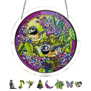 Acrylic suncatcher bird puzzle hanging decor stained glass window ornament for home