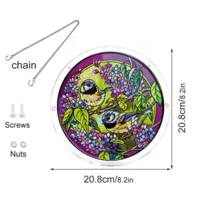 Acrylic bird suncatcher puzzle window hanging round decor with chain and screws 20.8cm
