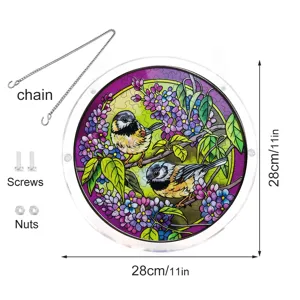 Acrylic stained glass suncatcher bird window hanging with chain screws and nuts 28cm size details