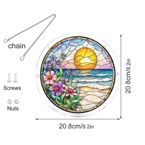 Pendentif attrape-soleil puzzle coucher de soleil plage acrylique avec chaine vis