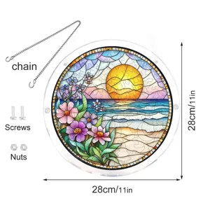 Attrape-soleil puzzle en acrylique avec chaîne et vis, design coucher de soleil, 28cm.
