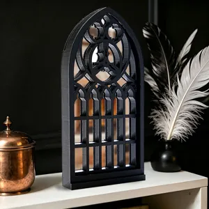 Gothic style 3D printed window mirror ornament with detailed church arch design for home decor.