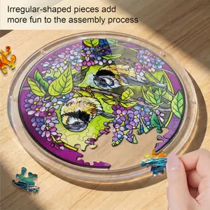 Acrylic bird stained glass puzzle suncatcher window hanging detail view with irregular pieces