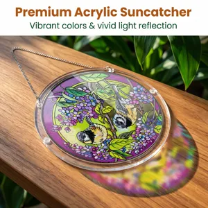Premium acrylic suncatcher featuring vibrant bird and floral designs for home window decor.