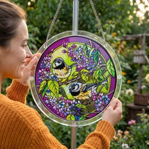 Acrylic suncatcher bird puzzle window hanging for home and garden decoration.