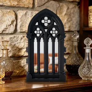 Gothic window mirror for home decor, vintage black arched tabletop decorative mirror aesthetic