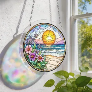 Vue detaillee attrape-soleil puzzle acrylique, belle decoration suspendue pour fenetre maison.