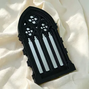 Gothic arch window decorative mirror detail, black vintage wall hanging home room decor.