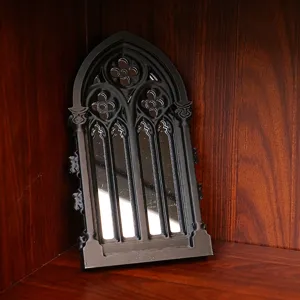 Gothic arched window mirror black decorative wall hanging vintage home room interior decor