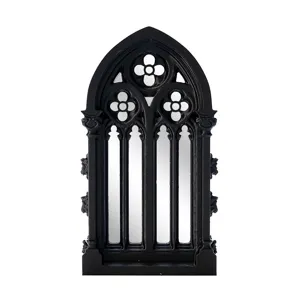 Gothic Arch Window Mirror Black Wall Decor Antique Style Decorative Mirror Frame.