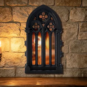 Gothic arch window wall mirror vintage black decorative mirror for home wall decor style.