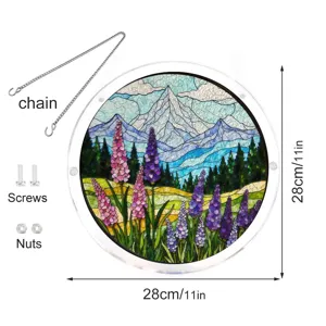 Ornement Suspendu Attrape-Soleil en Acrylique Verre Teinté Montagne Lavande Chaîne 28cm