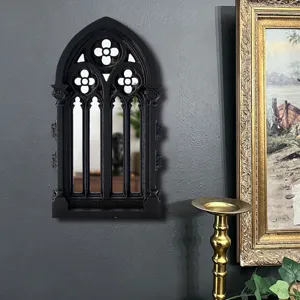 Gothic arch window mirror black decorative wall hanging mirror home decor vintage style