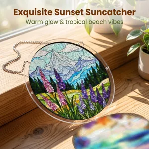 Exquis suncatcher en acrylique style vitrail avec chaine de suspension pour deco.
