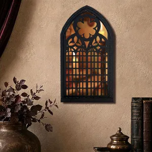 Gothic arch window mirror wall decor, black vintage decorative wall hanging for home.