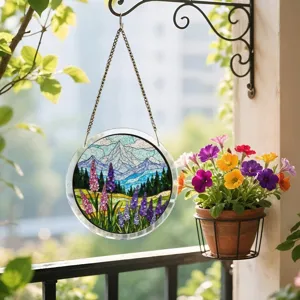 Attrape-soleil acrylique plaque suspendue style vitrail paysage de montagne beau