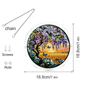 Stained glass style acrylic suncatcher window hanging with chain, screws and nuts, 18.8cm.
