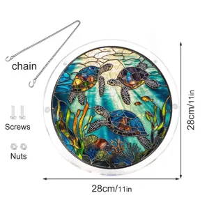 Attrape-soleil en acrylique motif tortue de mer, decoration suspendue ronde et coloree.