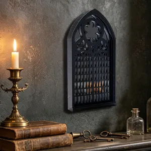 Gothic Arch Window Mirror 3D Black Wall Hanging Decor Vintage Style Home Accent Detail View
