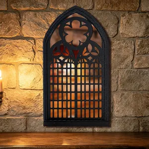 Gothic arch window mirror detail, vintage black frame wall decor for antique home interior