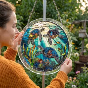 Attrape-soleil coloré en acrylique motif tortue de mer pour décoration de fenêtre jardin