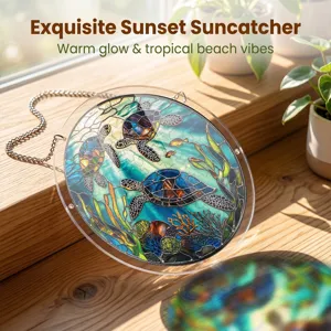 Attrape-soleil puzzle tortue en acrylique avec motif océan coloré pour décoration fenêtre.