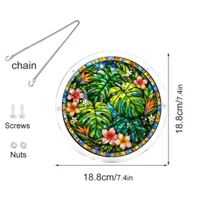 Acrylic suncatcher window hanging with tropical monstera leaves and chain accessories 18.8cm