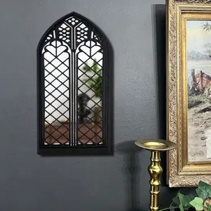 Gothic arch window wall mirror vintage black decorative mirror for home room wall decor