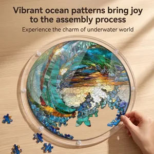 Puzzle en acrylique motif vague océan vitrail capteur de soleil, déco suspendue vibrante.