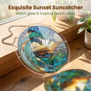 Superbe attrape soleil en acrylique pour fenetre avec motif de vagues et chaine metal.
