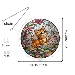 Acrylic cat suncatcher window hanging ornament with chain, screws and nuts, 20.8cm size.