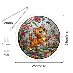 Acrylic Stained Glass Cat Suncatcher Window Hanging Decor with Chain and Screws 28cm