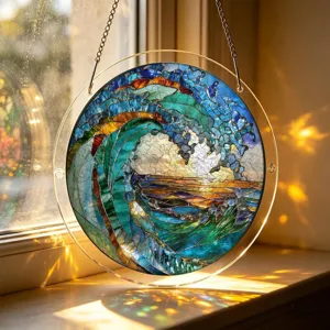 Capteur de soleil en acrylique vague océan vitrail panneau suspendu déco fenêtre maison intérieur.