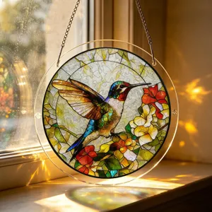Acrylic hummingbird suncatcher puzzle window hanging ornament for home decor and garden.