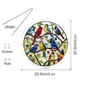 Acrylic stained glass bird suncatcher window hanging panel with chain and screws, 20.8cm